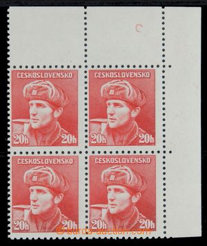 121757 - 1945 Pof.389, Londýnské vydání 20h, rohový 4-blok s DZ 