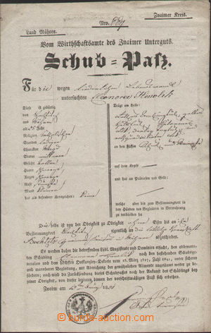 121813 - 1831 RAKOUSKO  postrkový pas, zdobeně tištěný, Znojmo -
