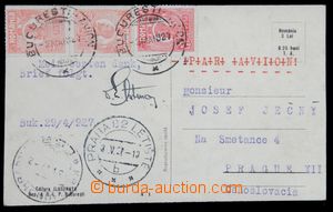 121891 - 1927 letecky zaslaná pohlednice do ČSR, vyfr. na zadní ob