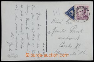 121958 - 1947 vyfrankovaná pohlednice s vylepenou modrou příplatko