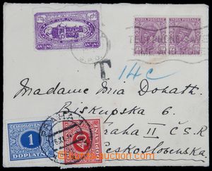121960 - 1934 INDIA  letter to Czechoslovakia with mounted violet Sur