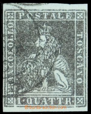 122020 - 1851 Mi.1x, Lion 1Qu black, blue paper, L and R close, but f