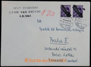 122040 - 1945 dopis zaslaný do Prahy, vyfr. zn. Hitler 2x 60h, čás