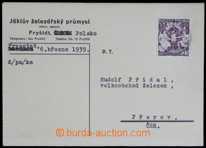 122370 - 1939 firemní lístek vyfr. polskou zn. 25Gr s DR FRYSZTAT/ 