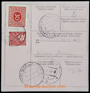122389 - 1940 cut cheque order with mixed franking Czechosl. Postage 