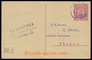 122562 - 1919 Maxa F75, PC Coat of arms 10h with perfin F.W. f. Franc