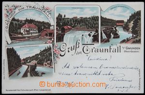 122673 - 1897 GMUNDEN - litografická koláž, plavení dřeva, hosti