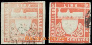 122697 - 1871 Mi.16a + 16c, Lokomotiva a znak, 5c matně červená + 