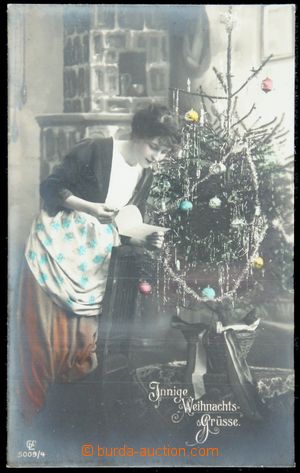 122794 - 1912 vánoční strom, žena; prošlá, dobrý stav, hledan