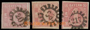 123819 - 1850 Mi.3, Numerals 1 Kr violet-red, comp. 3 pcs of stamps, 