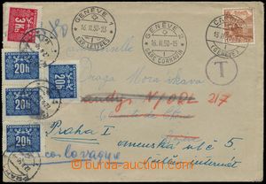 124106 - 1950 letter with insufficient Swiss franking 10c, CDS CAROUG