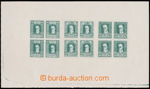 124312 - 1919 soutisk Masaryk, 3x 4-blok, zelený, známkový papír 