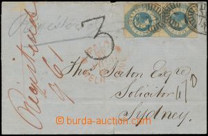 124386 - 1854 skládaný přebal R-dopisu (!) adresovaný do Sydney, 