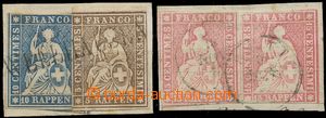 124630 - 1854 Mi.13, 14, 15 2-páska, Sedící Helvetia, sestava 2ks 
