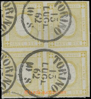 124633 - 1862 Mi.13, Reliéfní tisk 2C žlutá, 4-blok, DR TORINO, b
