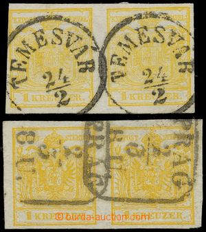 124679 - 1850 Mi.1, III. typ, HP, 2x 2-páska, žlutá a žlutooranž