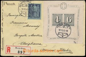 124702 - 1943 Reg letter to Italy with Mi.377 and miniature sheet Bl.