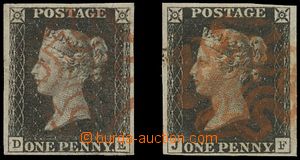 124742 - 1840 Mi.1 2x, Queen Victoria 1P black, comp. 2 pcs of stamps
