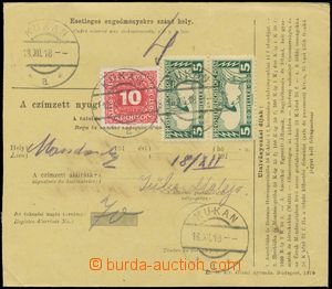 124760 - 1918 larger part of parcel card with fee paid mixed franking