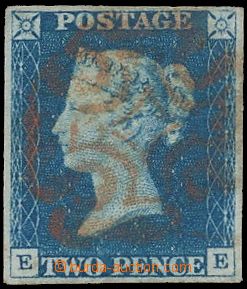 124782 - 1840 Mi.2, Královna Viktorie 2P modrá, TD 1, červené raz