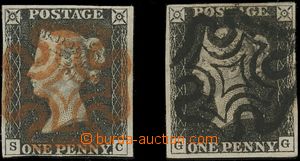 124791 - 1840 Mi.1 2x, Queen Victoria 1P black, comp. 2 pcs of stamps