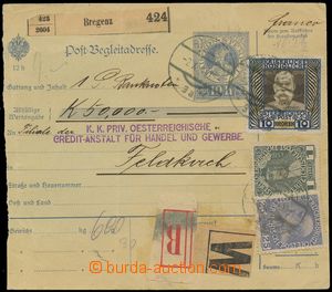 124846 - 1908 dispatch-note to Feldkirch (Vorarlberg) i.a. franked by