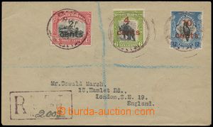 125015 - 1918 Reg letter to London, franked with. stamps SG 186-188 (
