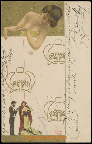 125096 - 1916 KIRCHNER Raphaël, Paris, color postcard Loutky, gilt, 