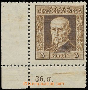 125135 - 1925 Pof.192B, Masaryk - rytina 3Kč, P7, dolní rohový kus