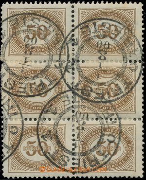 125158 - 1894 DOPLATNÍ  Mi.9, Číslice, 6-blok hodnoty 50kr, perfor