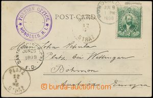 125246 - 1898 postcard to Bohemia franked with. 2c fiscal stamp (Ofic