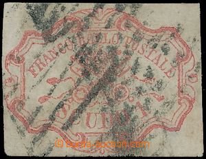 125296 - 1852 Mi.11 (Sass.11), Papal Emblem 1Sc carmine, very wide ma