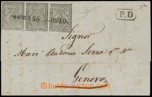 125318 - 1856 letter to Genoa with Mi.2 (Sass.2), str-of-3, line CDS 