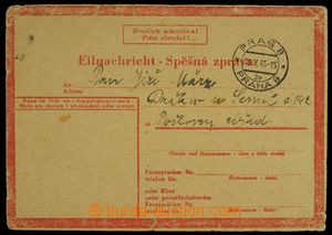 125437 - 1945 CZS1, I. typ, spěšná zpráva zaslaná z Prahy do Dra