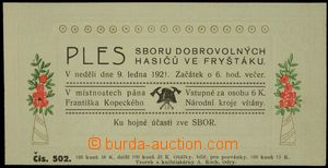126014 - 1921 FIREFIGHTERS / FRYŠTÁK, ball invitation-card, nice