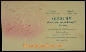 126033 - 1927 HASIČI / KORKYNĚ (okr. Příbram), plesová pozvánka