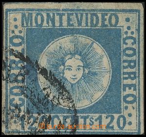 126111 - 1858 Mi.5a, Slunce s paprsky, 120c tmavě modrá, nahoře n