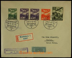 126760 - 1943 Reg and airmail letter sent by first flight Bratislava