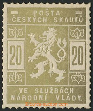 127221 - 1918 ZT Pof.SK2, zkusmý tisk hodnoty 20h olivová, zk. Kar,