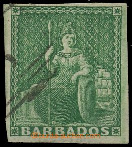 127390 - 1858 Mi.1ya; SG.8, Sedící Britannia (½P) zelená, pě