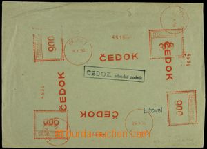 127535 - 1953 obálka vyfr. OVS, 4x ČEDOK 9.00Kčs, zvlněný papír