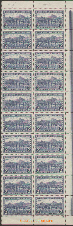 127733 - 1926 Pof.225, Prague 2CZK blue, R vert. bnd-of-20, P6, plate