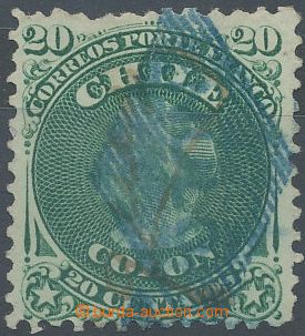 128107 - 1868 Mi.12, Kolumbus 20c zelená, znehodnocená modrým braz