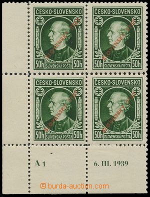 128401 - 1939 Alb.23C, Hlinka 50h zelená, levý dolní rohový 4-blo