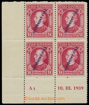 128411 - 1939 Alb.24C, Hlinka 1K červená, levý dolní rohový 4-bl