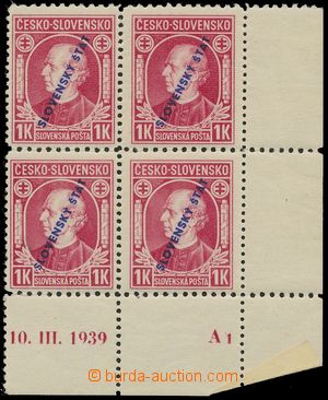 128414 - 1939 Alb.24C, Hlinka 1K červená, pravý dolní rohový 4-b