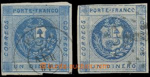 128508 - 1858 Mi.6a, Znak 1D modrá, 2ks, velmi dobré střihy, různ