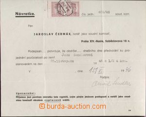 128525 - 1946 return receipt with Pof.413 marginal Pr, CDS PRAGUE/ 16