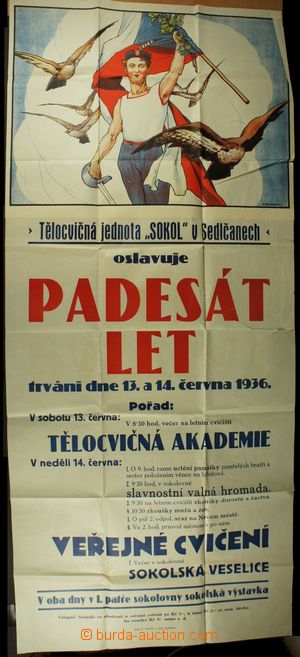 128860 - 1936 SOKOL Sedlčany, poster with pozvánkou on/for Sokol ak