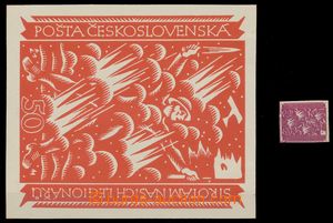 128885 - 1919 stamp design Legionary in fire, author J. Benda, letter